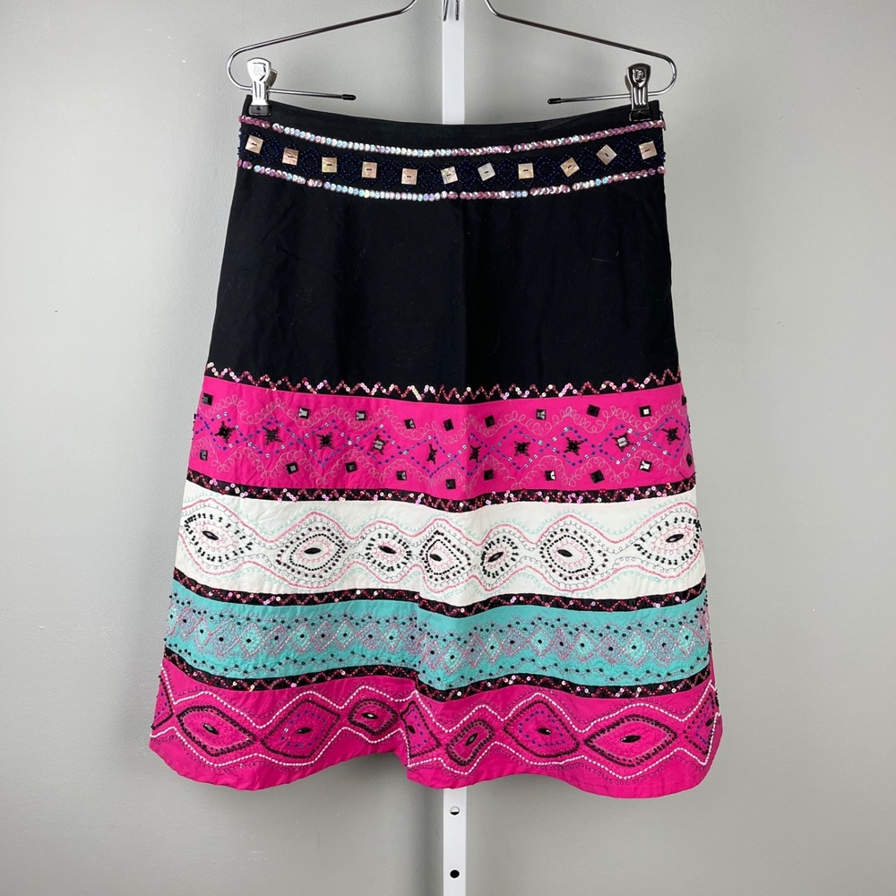 Basil &‎ Maude Midi Skirt Womens 6 Beaded Sequin A-Line Statement Party - Picture 2 of 6